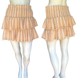 Aerie Muslin Cotton Tan & Brown Neutral Tiered Fringe Mini Skirt Size Large